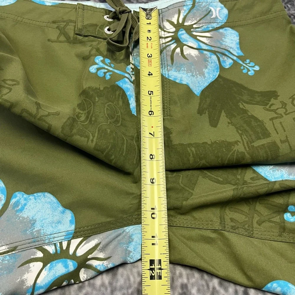 NWT Hurley Board Shorts Mens 29 Green Blue Tropical Flowers Surf Swim Trunks Y2K